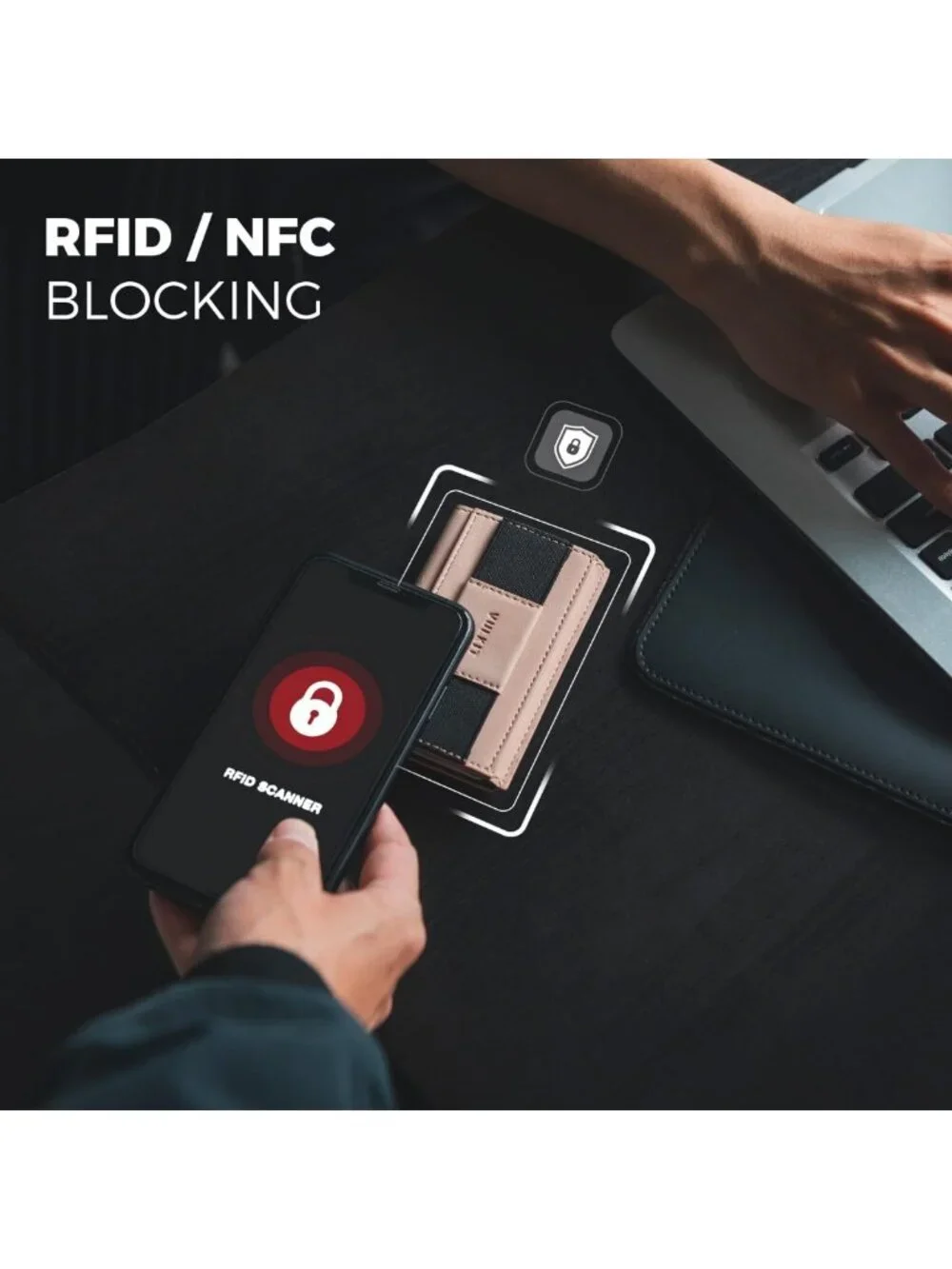 Slim Aluminum RFID Blocking Card Holder with Vegan Leather Sleeve, Pop-Up